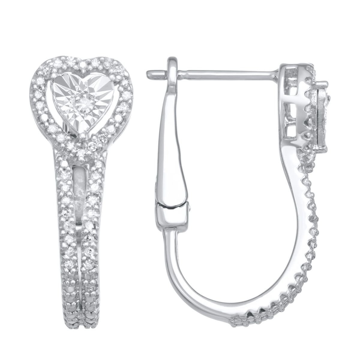 1/4 CTTW White Diamond Heart Shape Miracle Plate Earrings in Sterling Silver
