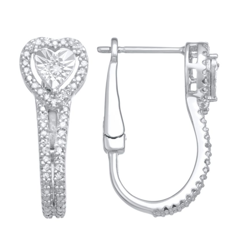 1/4 CTTW White Diamond Heart Shape Miracle Plate Earrings in Sterling Silver