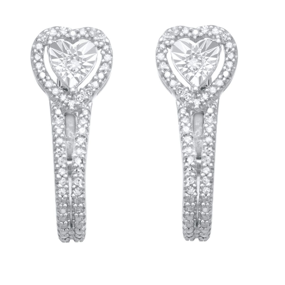 1/4 CTTW White Diamond Heart Shape Miracle Plate Earrings in Sterling Silver