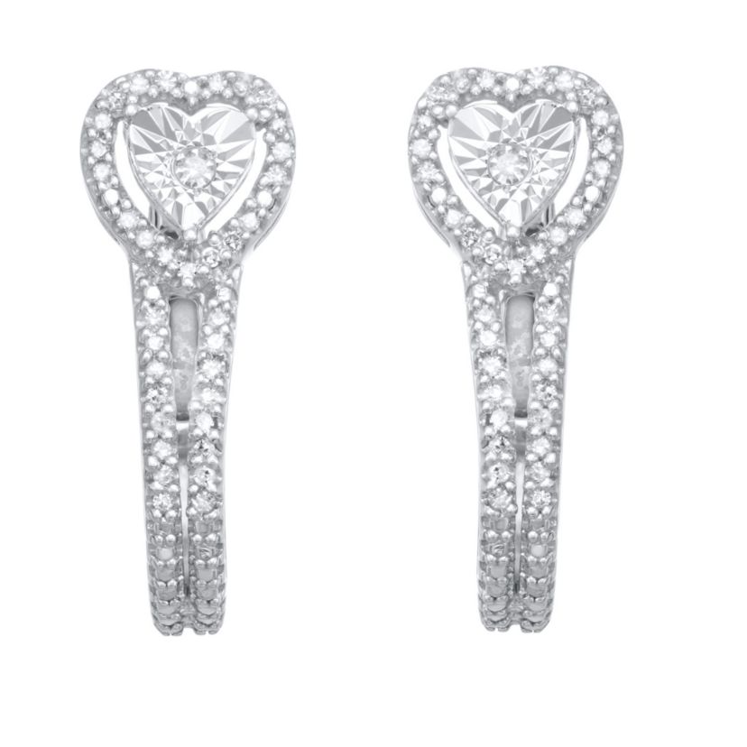 1/4 CTTW White Diamond Heart Shape Miracle Plate Earrings in Sterling Silver