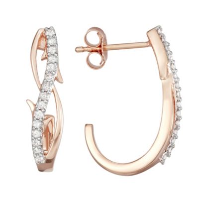 MyDiamondBox 1/4 CTTW Diamond Swirl Design ''J'' Hoops Earring in 10K Rose Gold