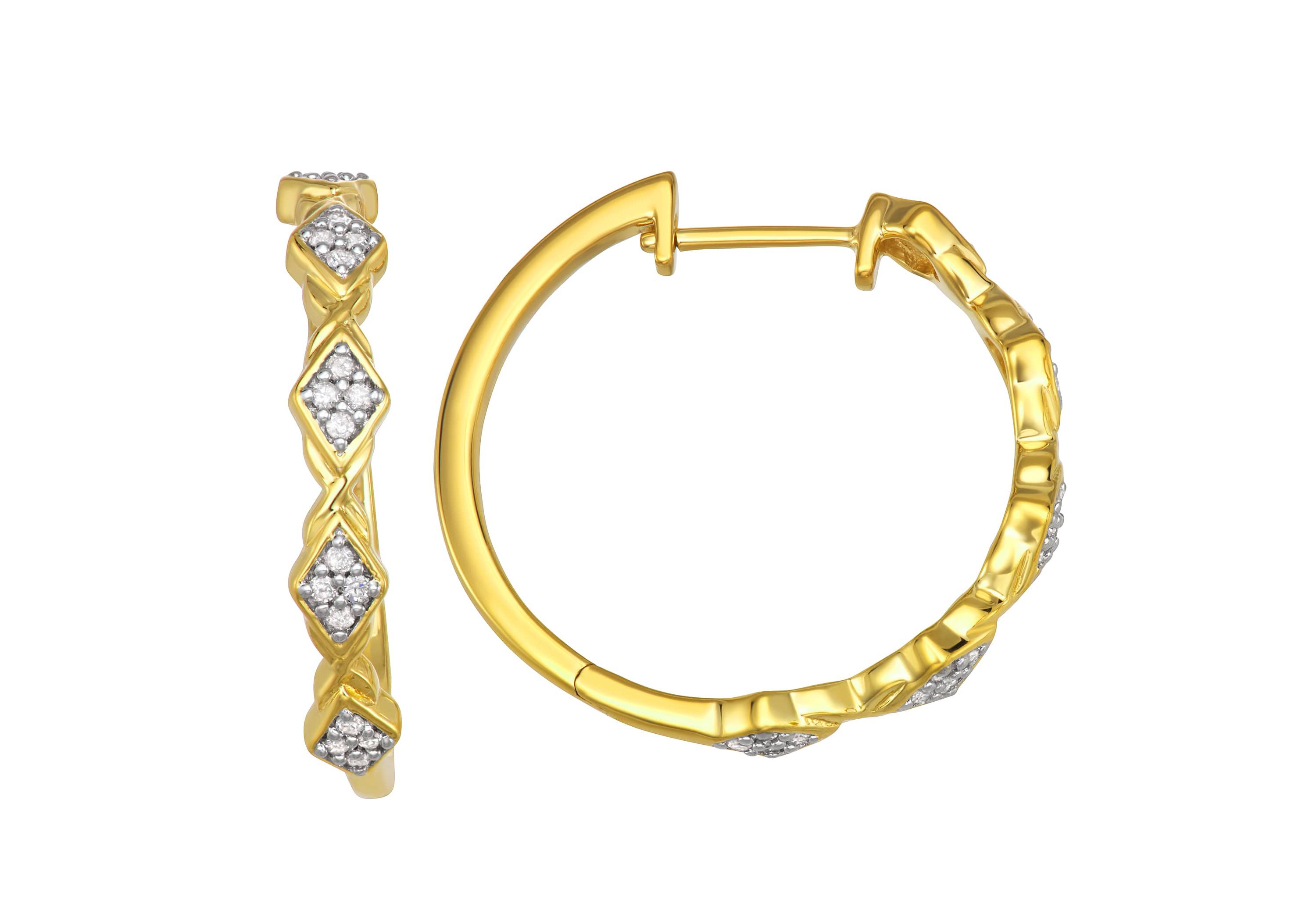 0.25CTTW Diamond Hoop Earring in Yellow Gold Plated Over Sterling Silver
