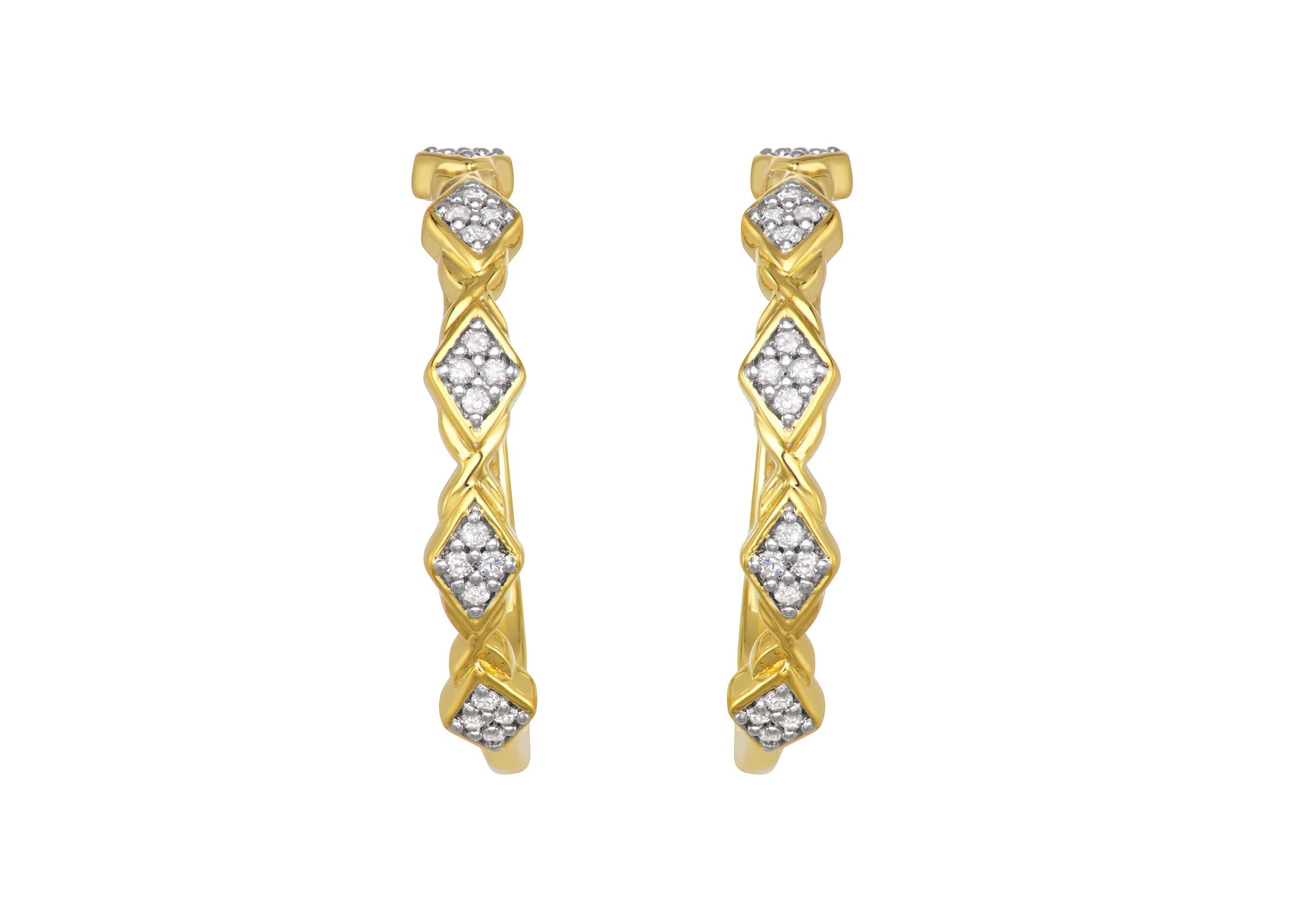 0.25CTTW Diamond Hoop Earring in Yellow Gold Plated Over Sterling Silver