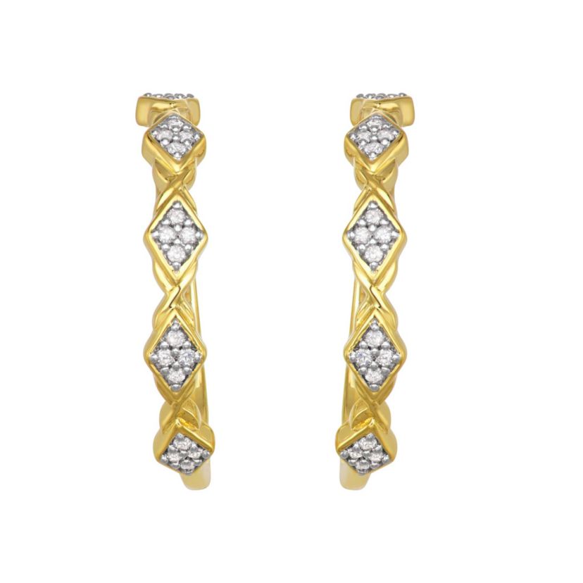 0.25CTTW Diamond Hoop Earring in Yellow Gold Plated Over Sterling Silver