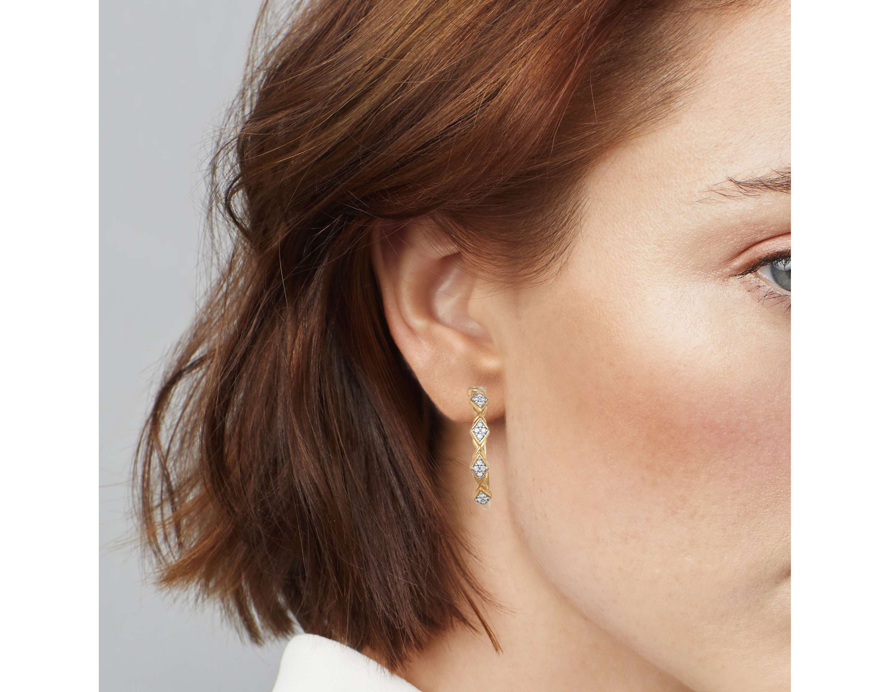 0.25CTTW Diamond Hoop Earring in Yellow Gold Plated Over Sterling Silver