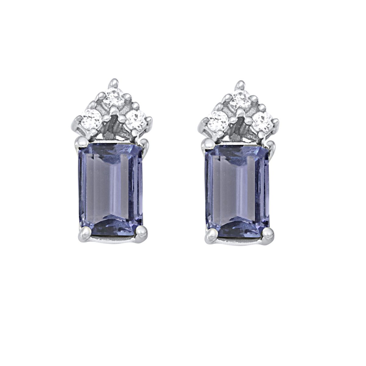 1.60 Cttw Gemstone And Diamond Stud Earring in 10K White Gold