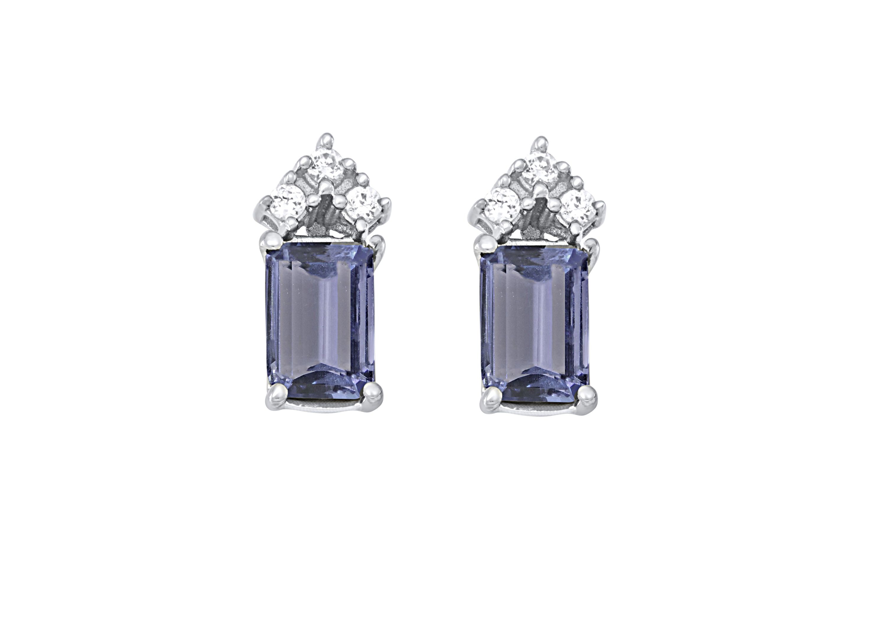 1.60 Cttw Gemstone And Diamond Stud Earring in 10K White Gold