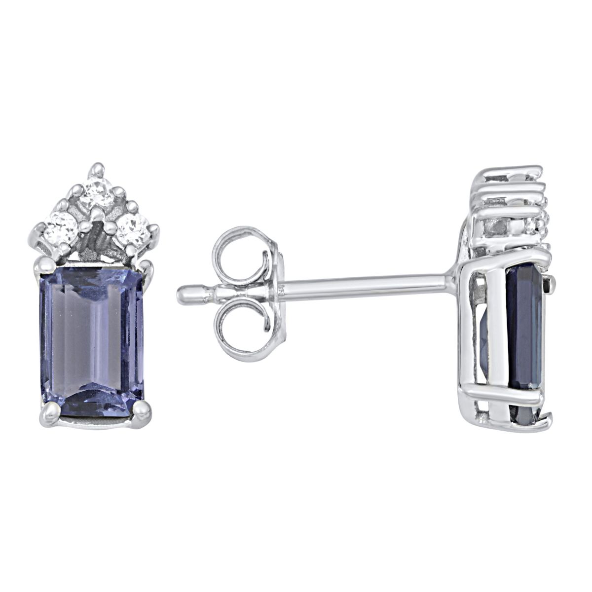 1.60 Cttw Gemstone And Diamond Stud Earring in 10K White Gold
