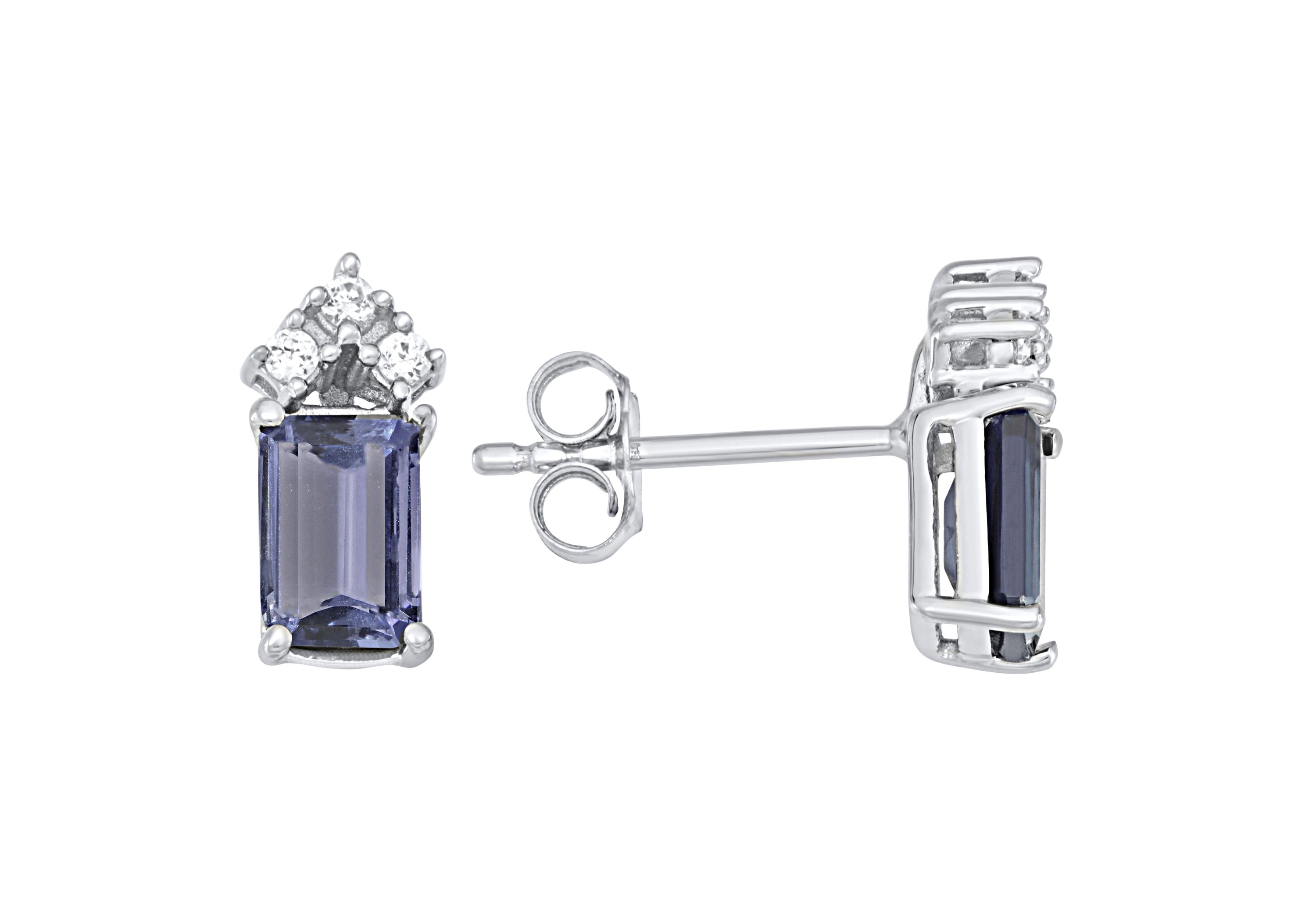1.60 Cttw Gemstone And Diamond Stud Earring in 10K White Gold