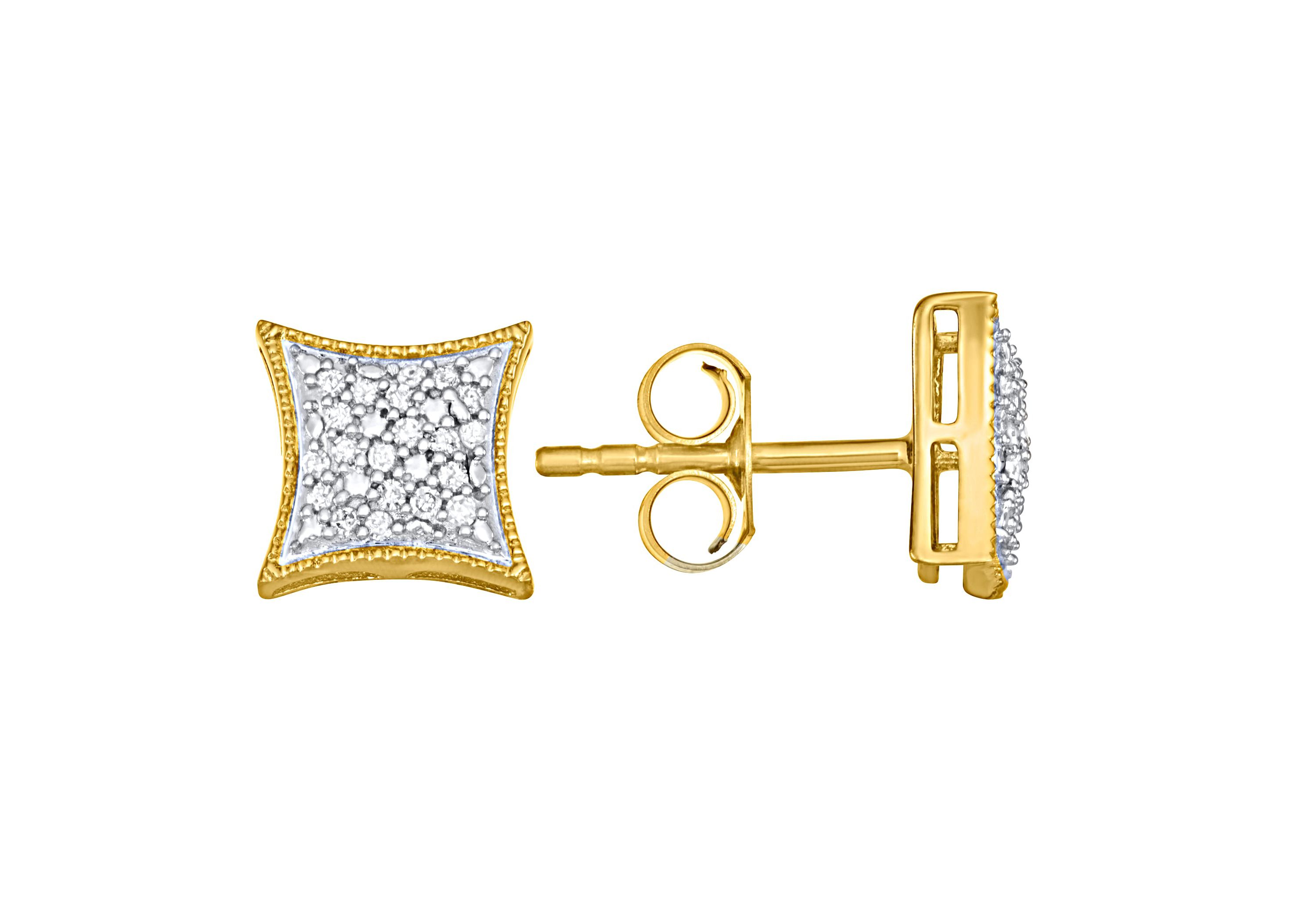 1/10 CTTW Marquise Shape Stud Earrings in Yellow Gold Plated Sterling Silver