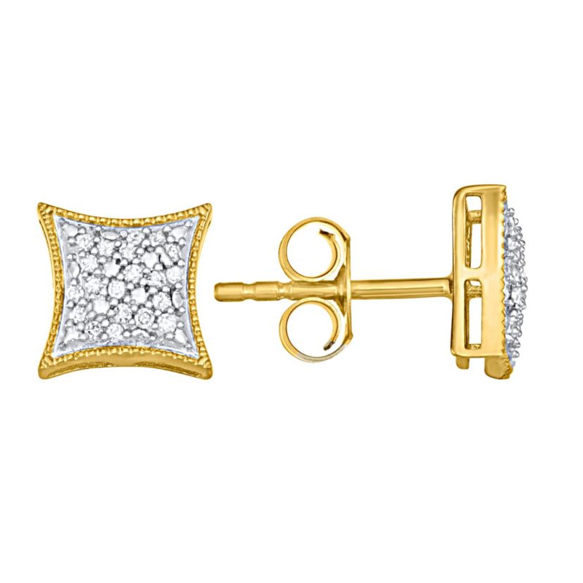 1/10 CTTW Marquise Shape Stud Earrings in Yellow Gold Plated Sterling Silver