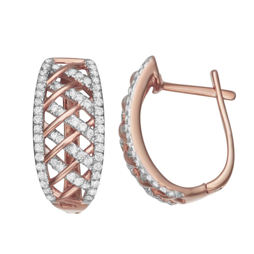 1/2 CTTW Diamond Hoop Earrings in Rose Gold Plated Sterling Silver