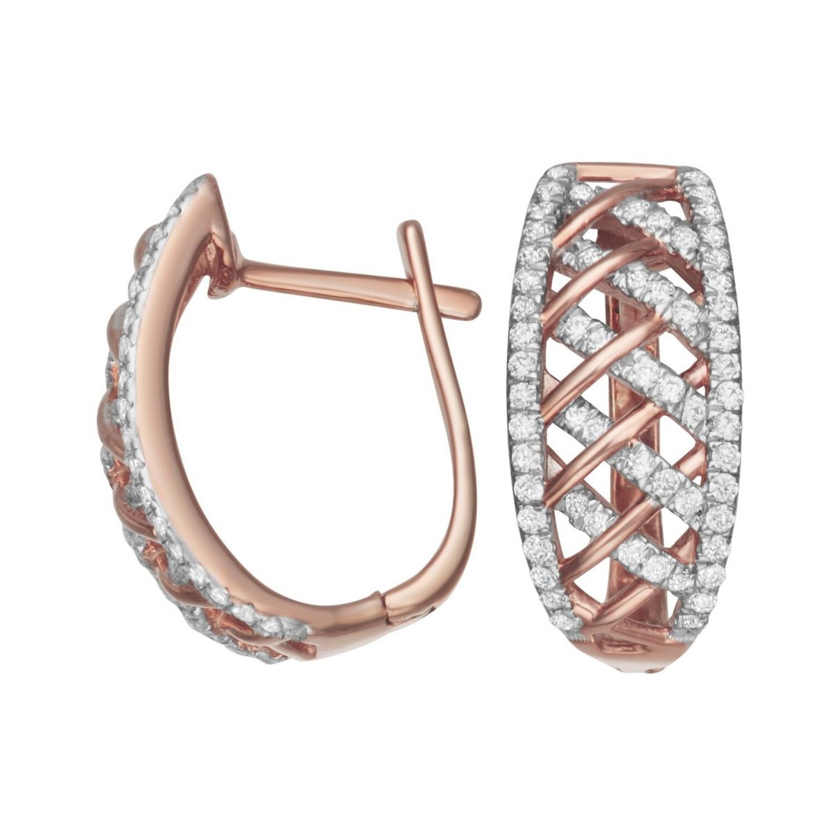 1/2 CTTW Diamond Hoop Earrings in Rose Gold Plated Sterling Silver