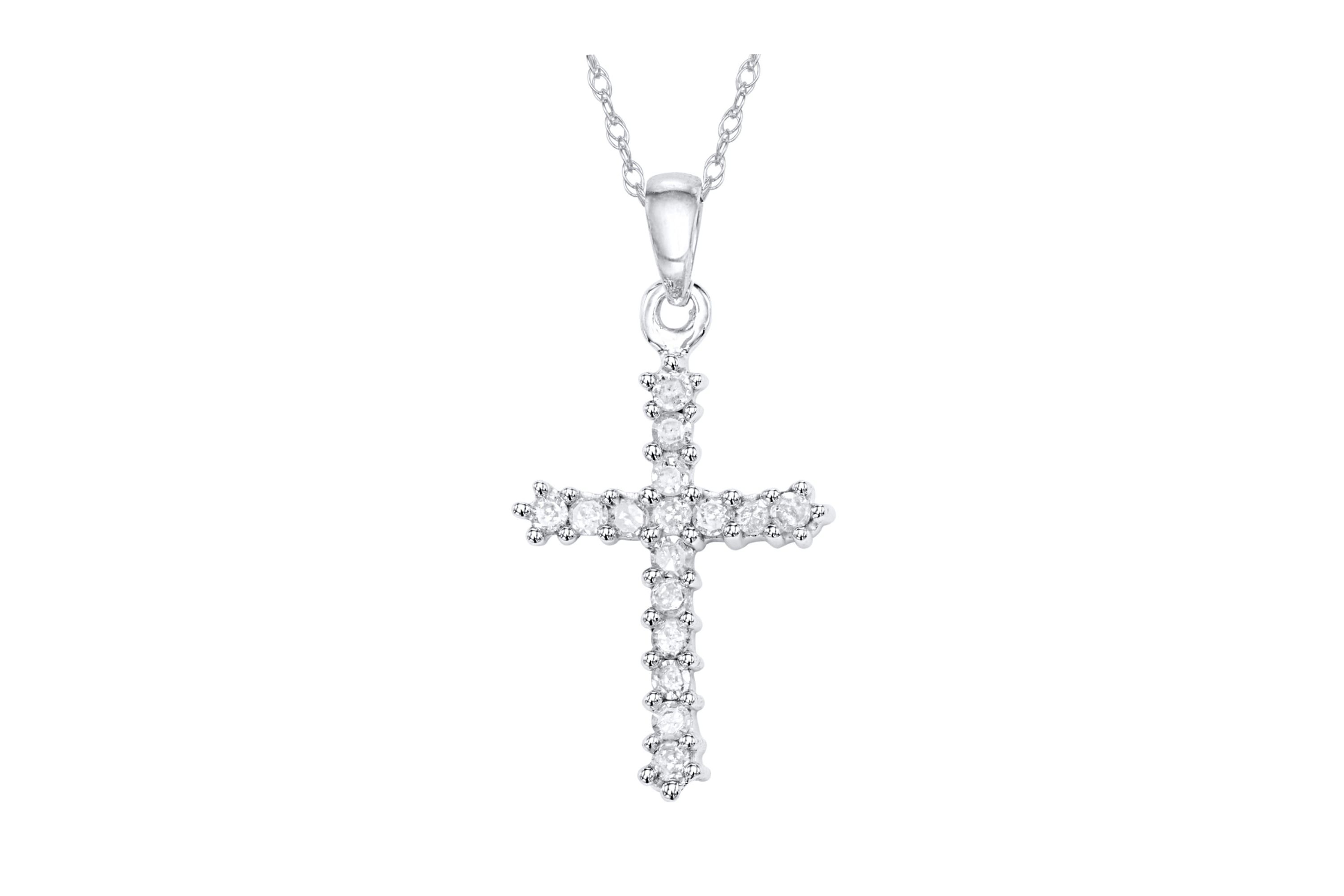 1/4 CTTW Diamond Cross Pendant Necklace 10KW