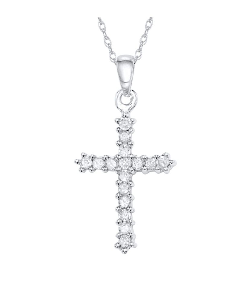 1/4 CTTW Diamond Cross Pendant Necklace 10KW