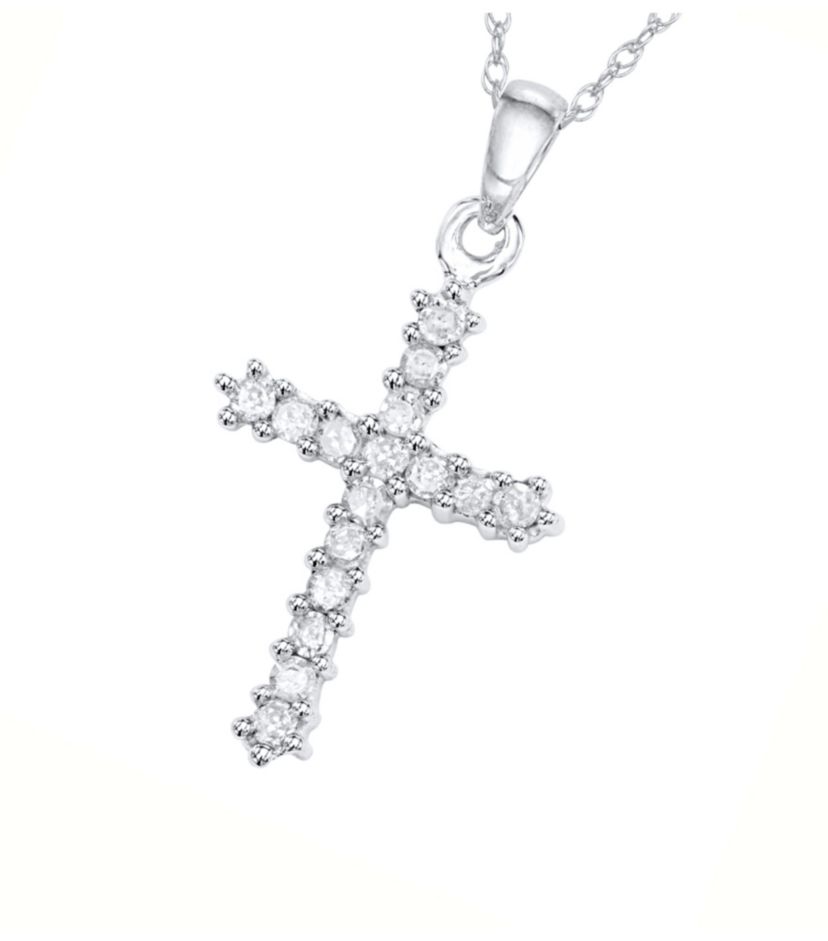 1/4 CTTW Diamond Cross Pendant Necklace 10KW