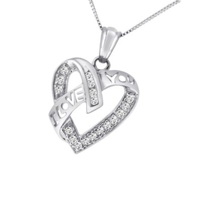 MyDiamondBox 1/4 CTTW "I Love You" Diamond Heart Pendant in 10KW, White, 18 in