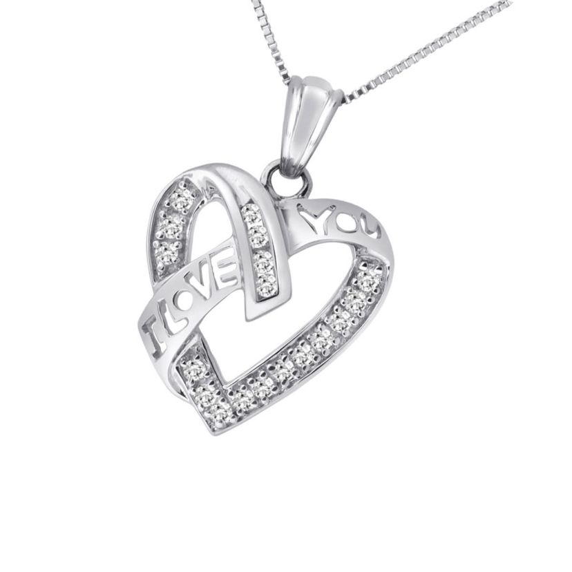 1/4 CTTW "I Love You" Diamond Heart Pendant in 10KW