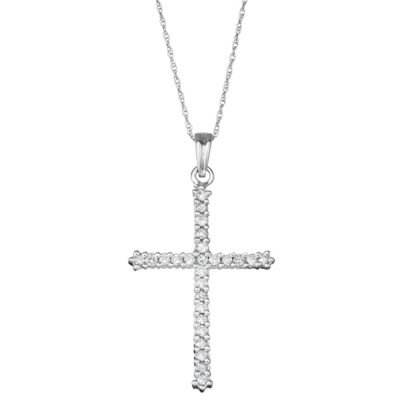 1/2 CTTW Diamond Cross Pendant in 10K White  Gold