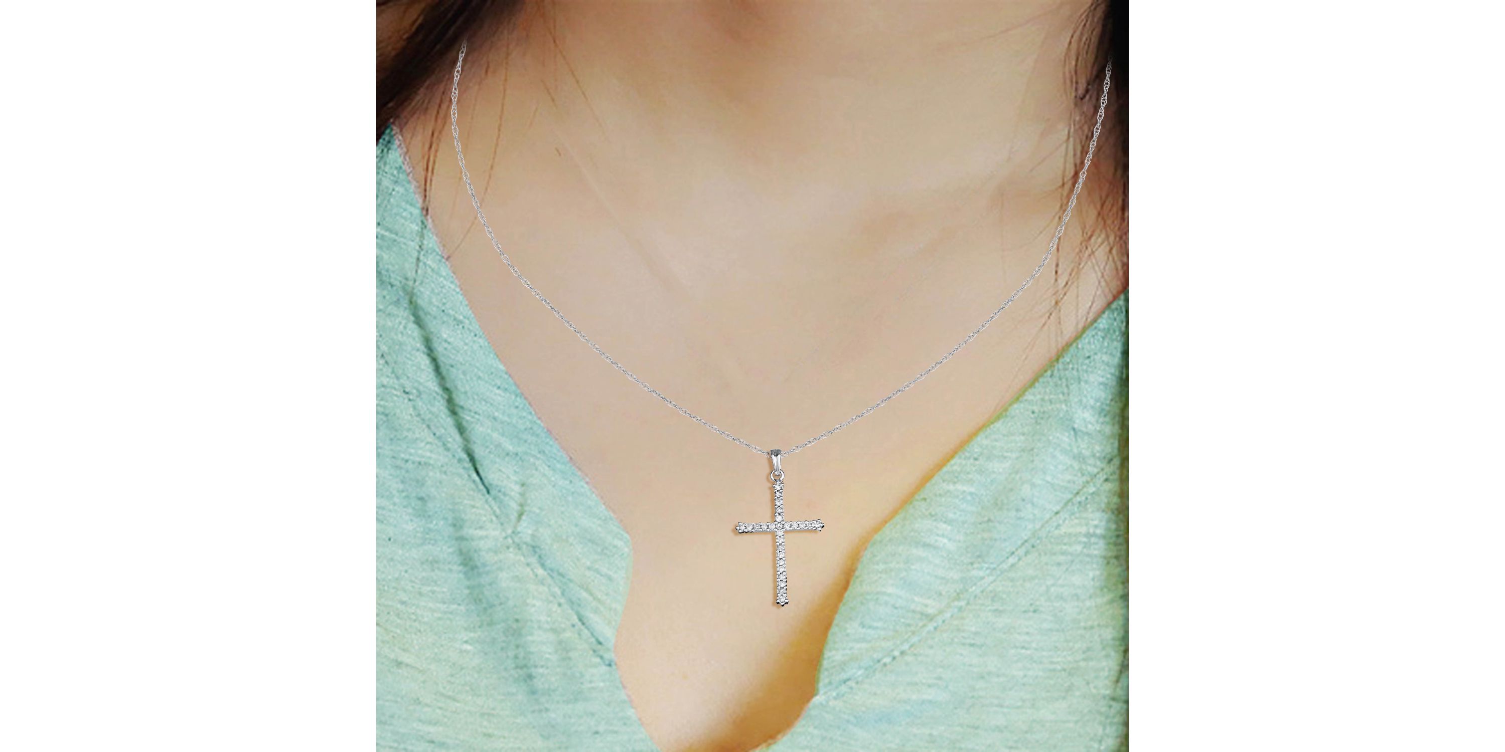 1/2 CTTW Diamond Cross Pendant in 10K White  Gold