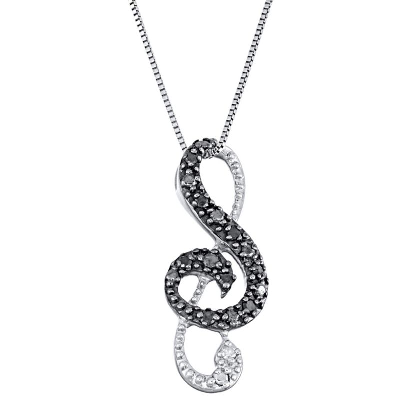 1/10 CTTW Black Diamond Musical Note Necklace in Sterling Silver