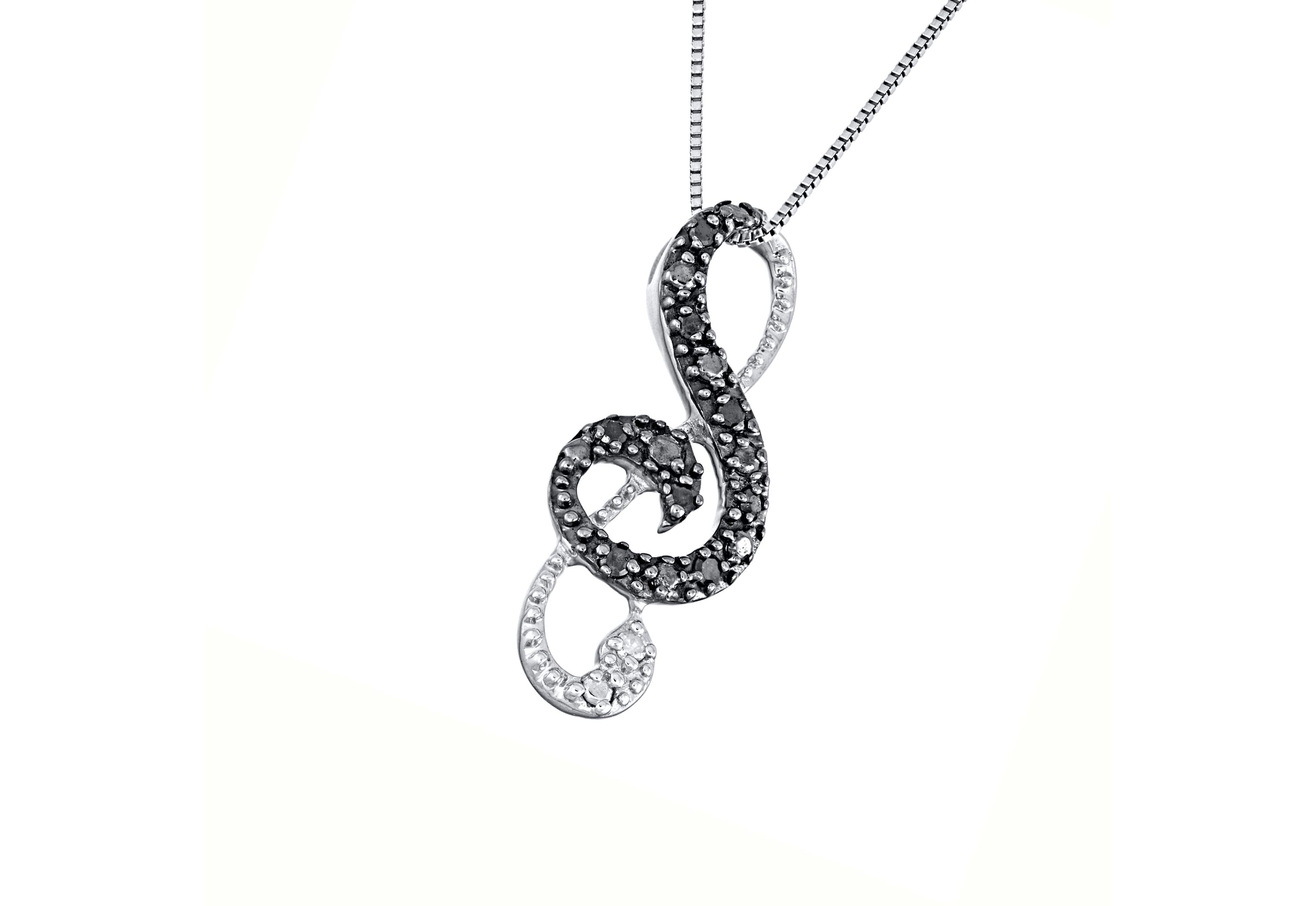 1/10 CTTW Black Diamond Musical Note Necklace in Sterling Silver