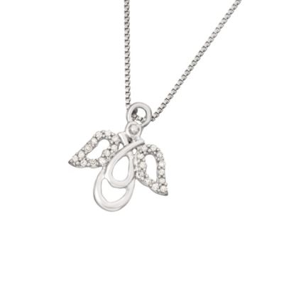 MyDiamondBox 1/10 CTTW Angel Wings Pendant in Sterling Silver, 18 in