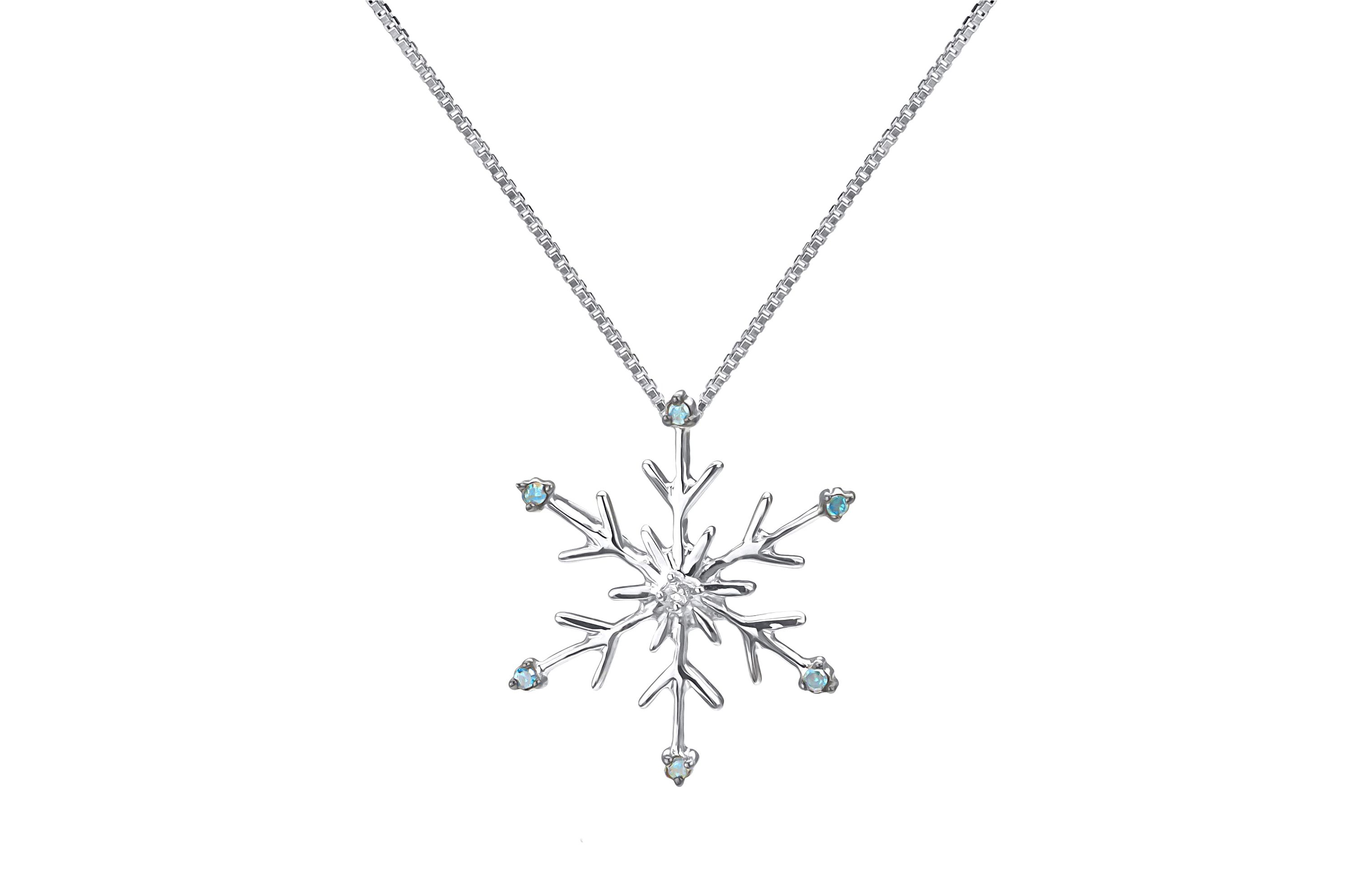 0.05 CTTW Blue Diamond Snowflake Necklace Pandant in Sterling Silver