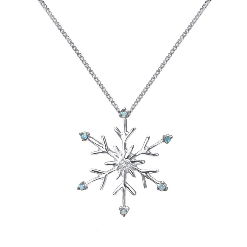 0.05 CTTW Blue Diamond Snowflake Necklace Pandant in Sterling Silver