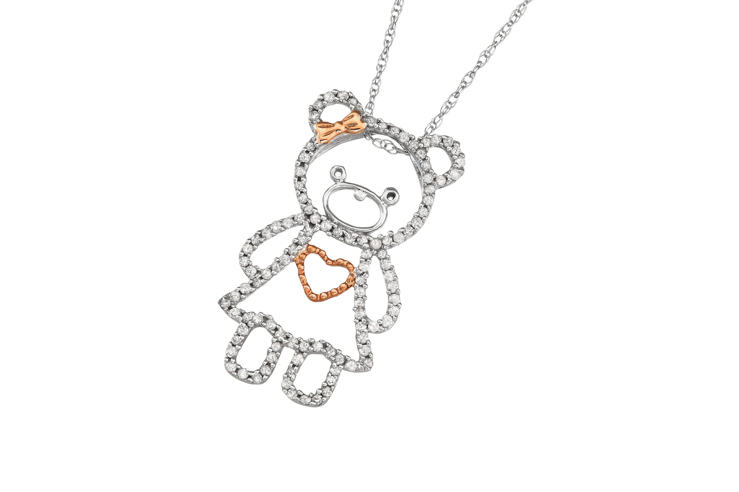 1/3 CTTW Diamond Teddy Bear Necklace Pendant in 10KW