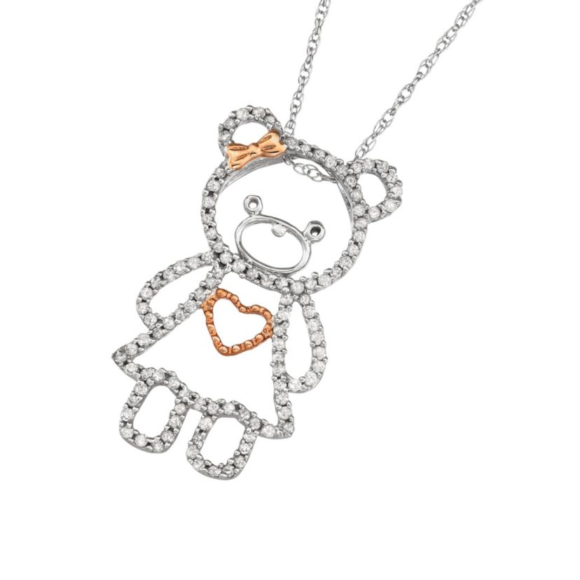 1/3 CTTW Diamond Teddy Bear Necklace Pendant in 10KW