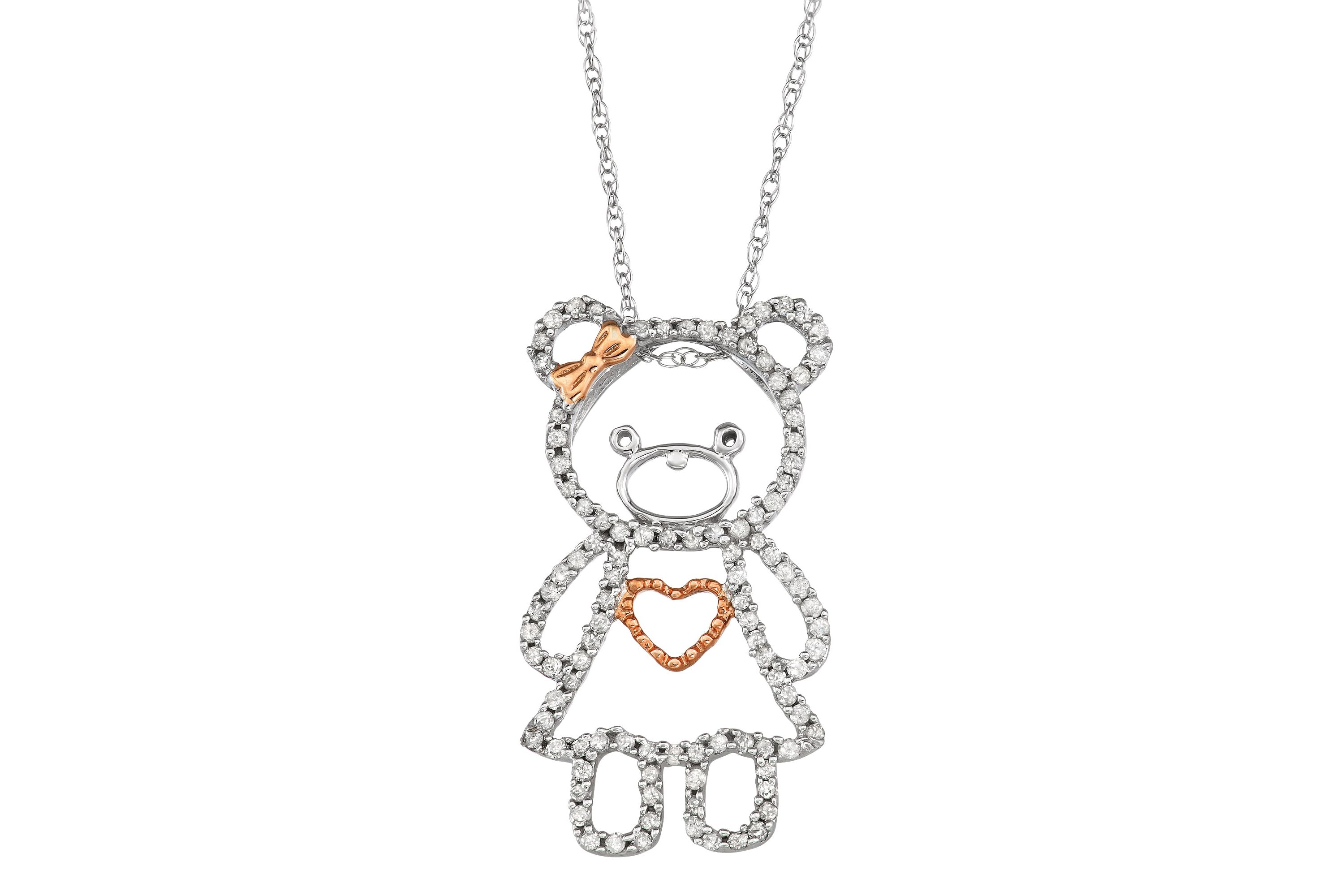 1/3 CTTW Diamond Teddy Bear Necklace Pendant in 10KW
