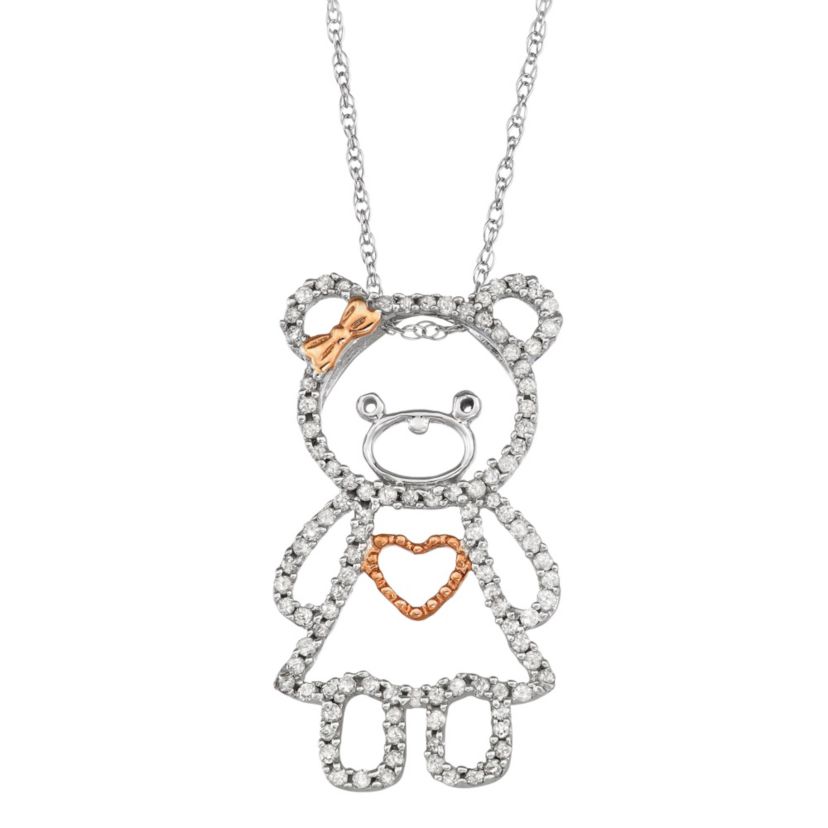 1/3 CTTW Diamond Teddy Bear Necklace Pendant in 10KW