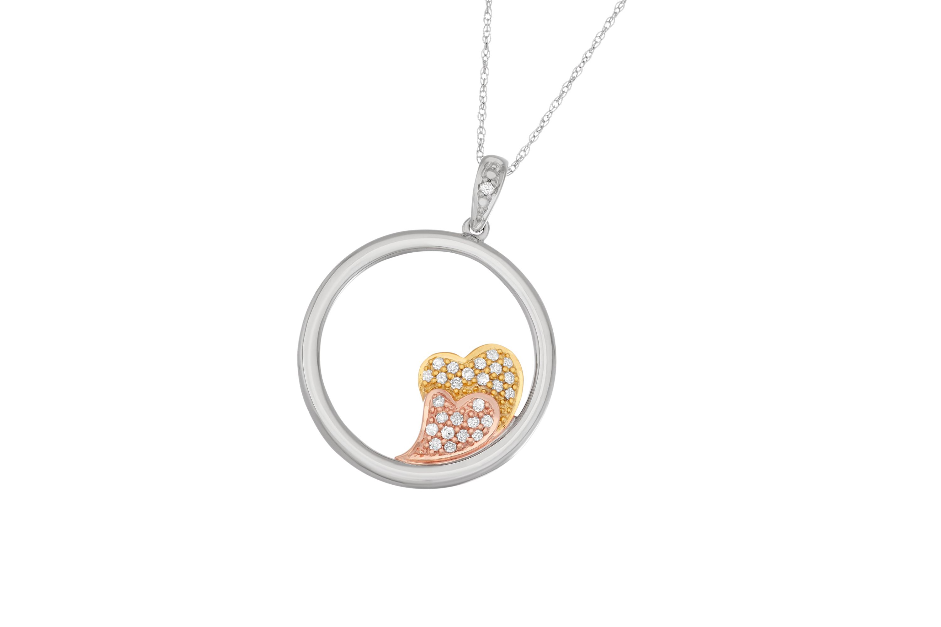 1/6 CTTW Diamond Circle With Double Heart Pendant in 10K White Gold
