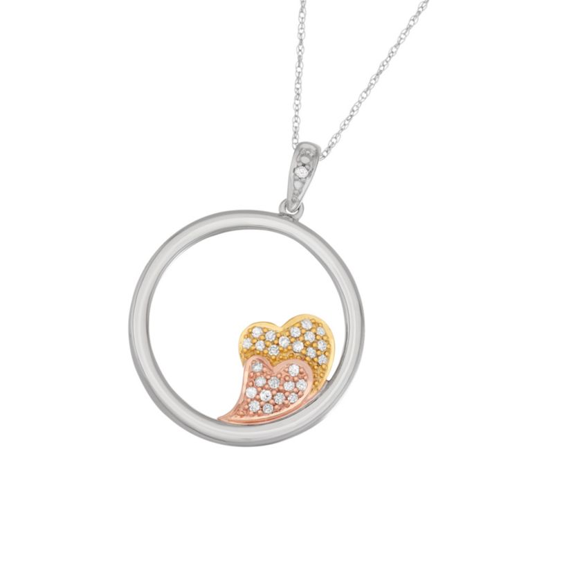 1/6 CTTW Diamond Circle With Double Heart Pendant in 10K White Gold