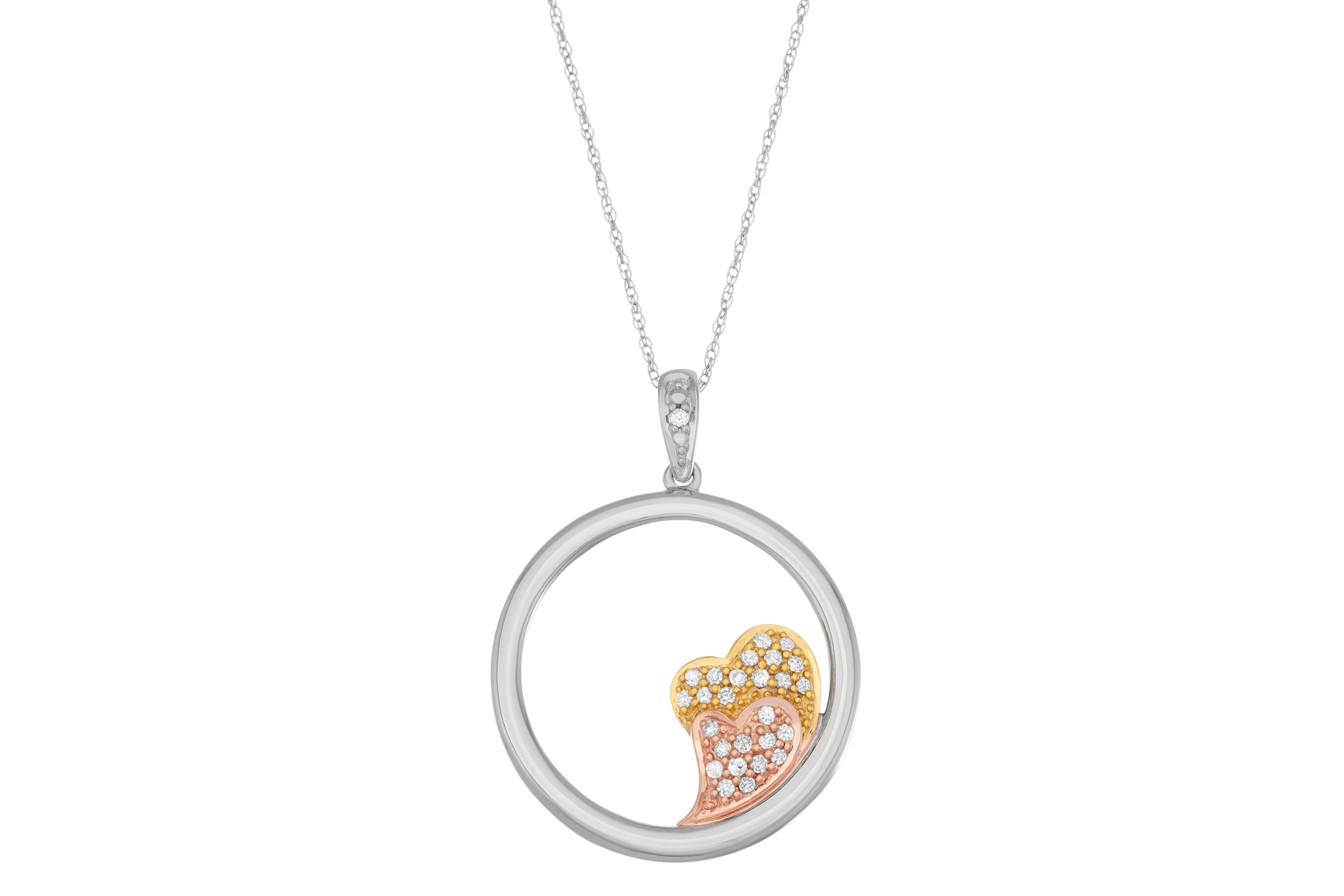 1/6 CTTW Diamond Circle With Double Heart Pendant in 10K White Gold