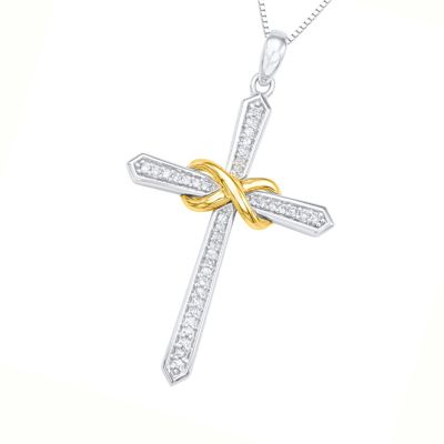 0.15 CTTW DIAMOND CROSS NECKALCE PENDANT IN STERLING SILVER