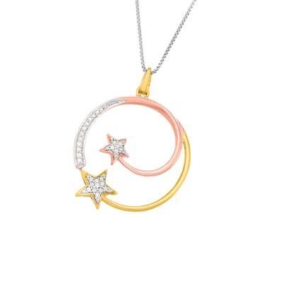 MyDiamondBox 1/6 CTTW Diamond Two Star Pendant in Sterling Silver, 18 in