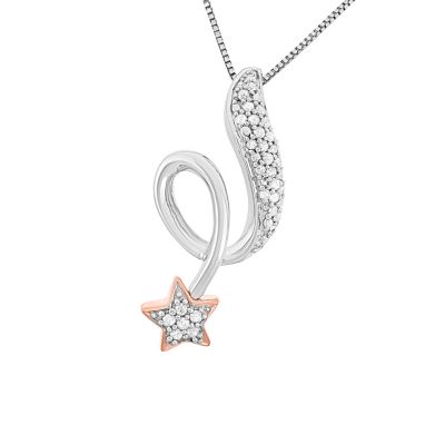MyDiamondBox 1/6 CTTW White Diamond Star Fashion Pendant in Sterling Silver, 18 in