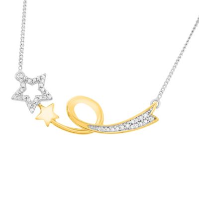 MyDiamondBox 1/6 CTTW White Diamond East West Star Necklace in Sterling Silver, 18 in