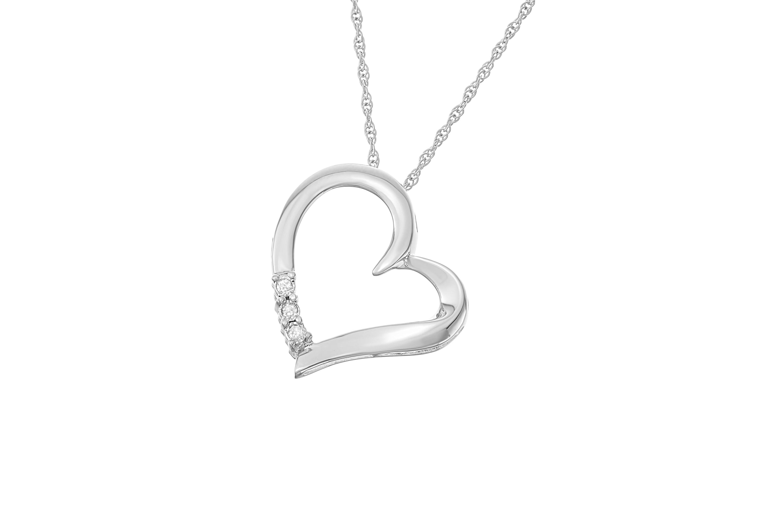 0.03 CTTW Three Stone Diamond Heart Pendant in Sterling Silver
