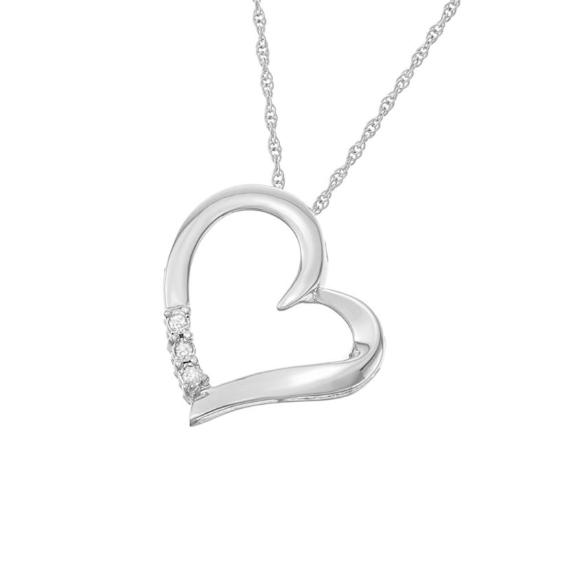 0.03 CTTW Three Stone Diamond Heart Pendant in Sterling Silver