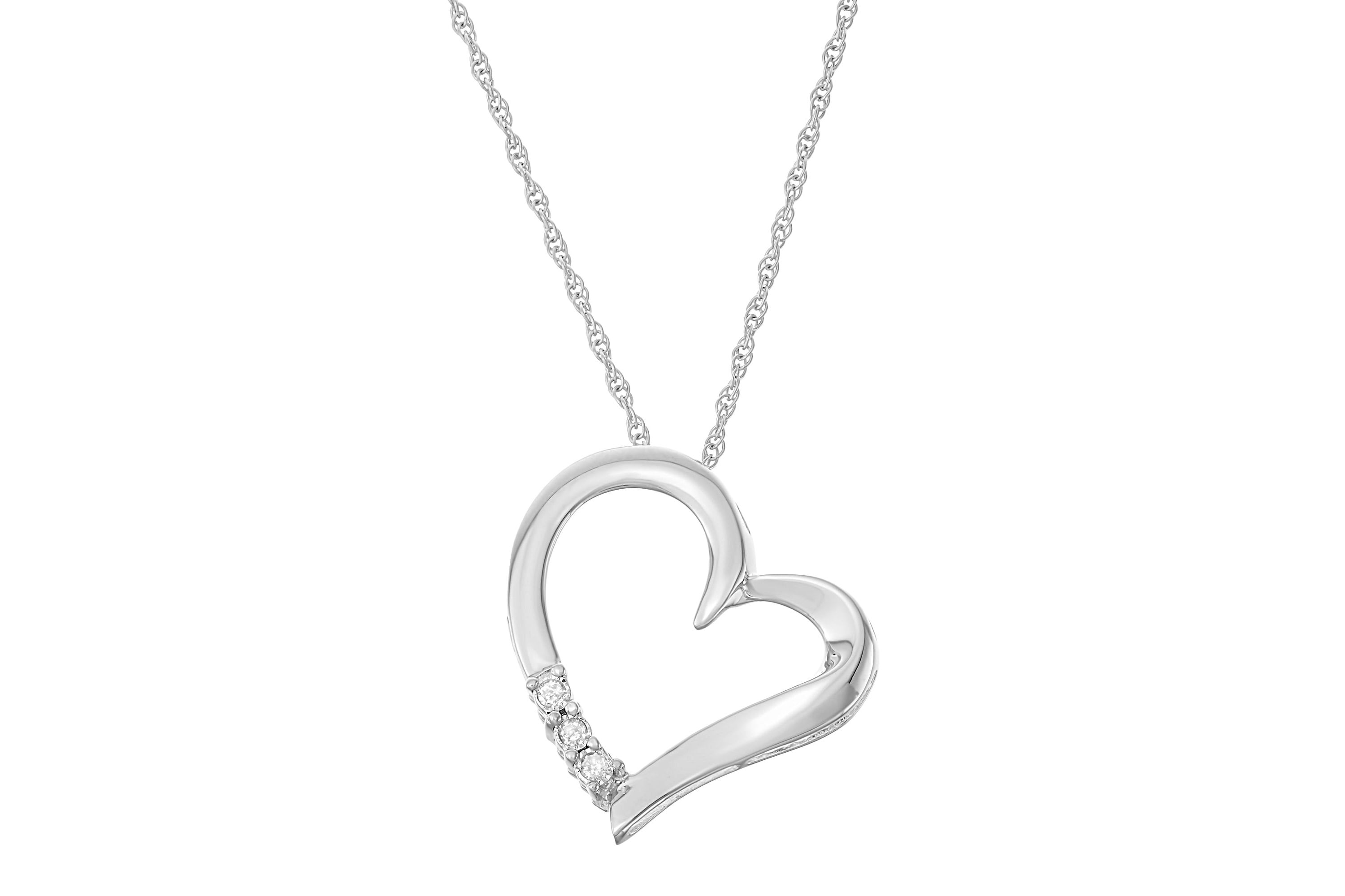 0.03 CTTW Three Stone Diamond Heart Pendant in Sterling Silver
