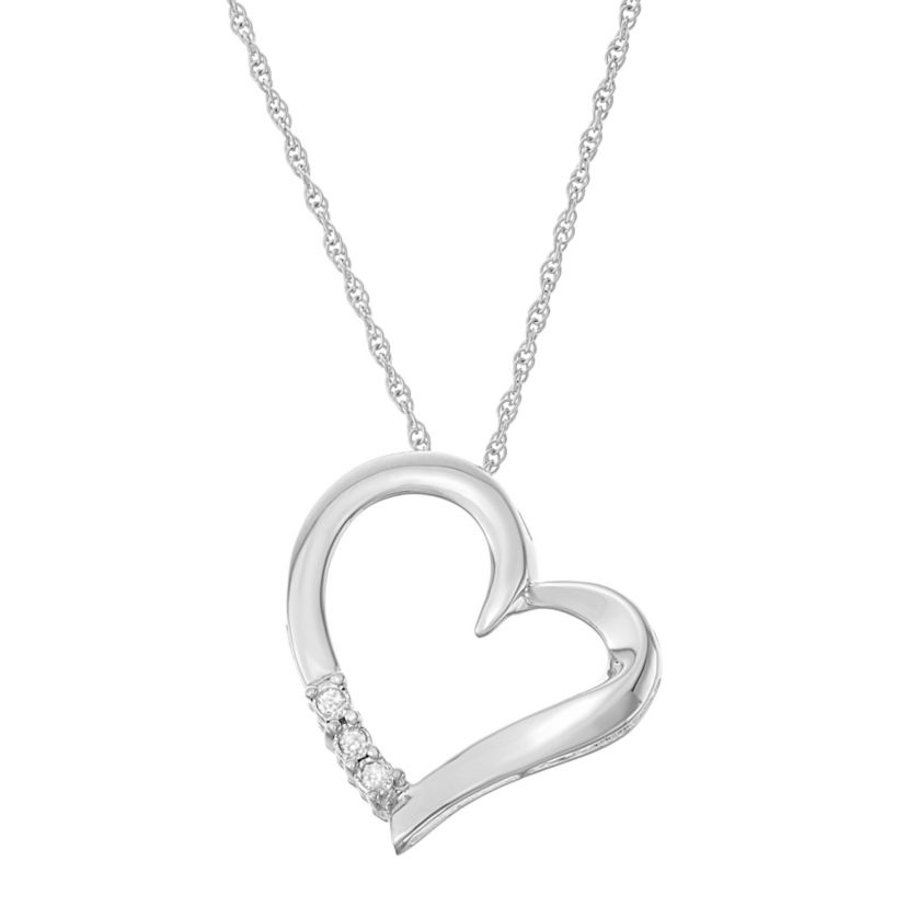 0.03 CTTW Three Stone Diamond Heart Pendant in Sterling Silver
