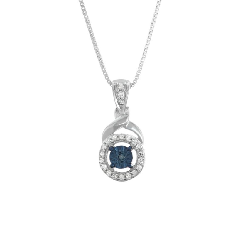 0.12 CTTW Blue And White Diamond Pendant in Sterling Silver