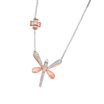 MyDiamondBox 1/5 CTTW Diamond Butterfly Necklace Pendant Sterling Silver, Gold, 18 in