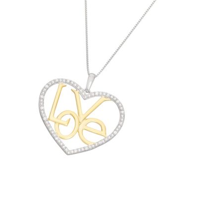 MyDiamondBox 1/5 CTTW Diamod Love Heart Two-Tone Necklace Pendant in Sterling Silver, 18 in