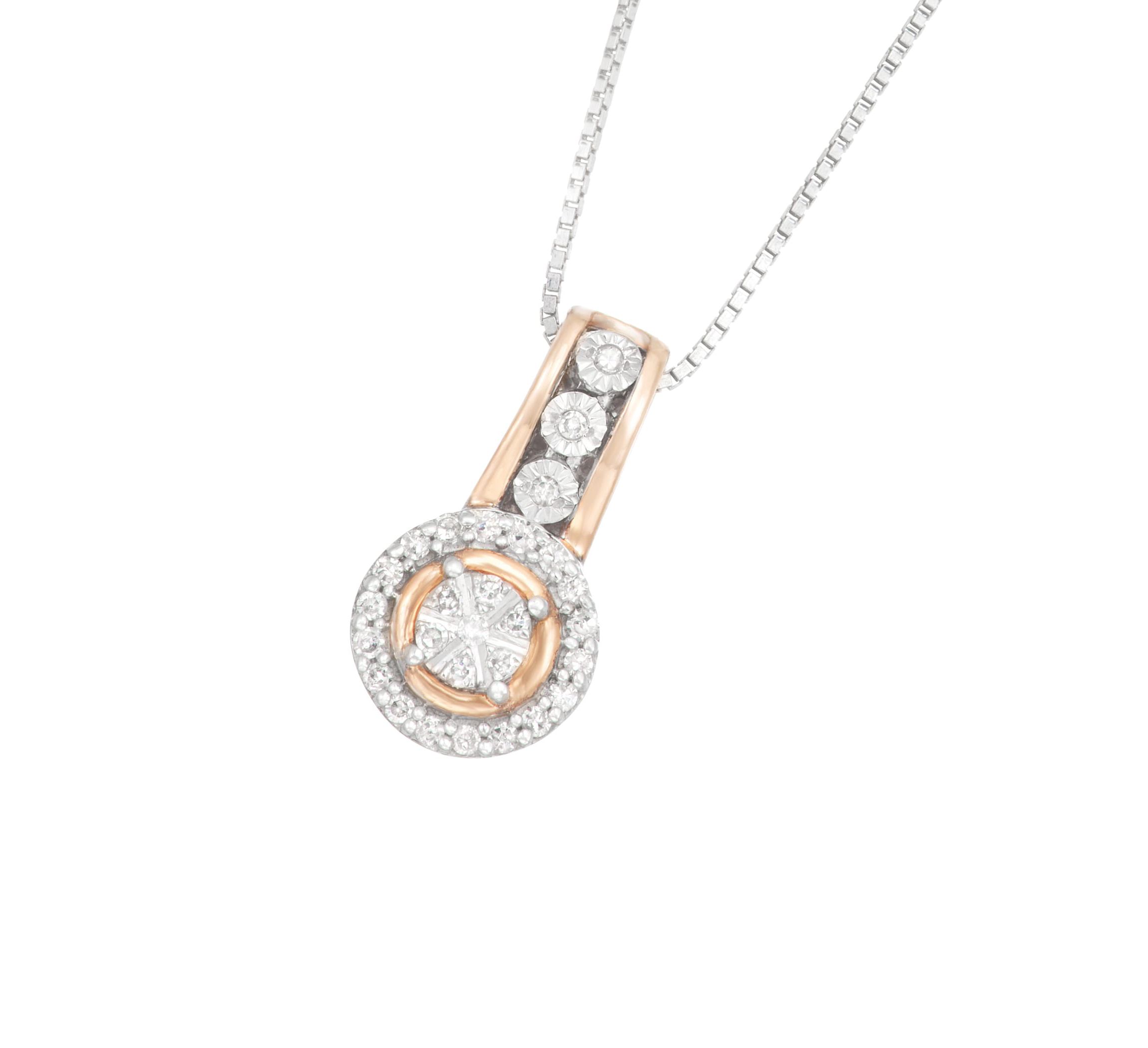 0.12 CTTW Diamond Halo Pendant With Pizza Pie Miracle Plate Coated With Rose Gold Over Sterling Silver