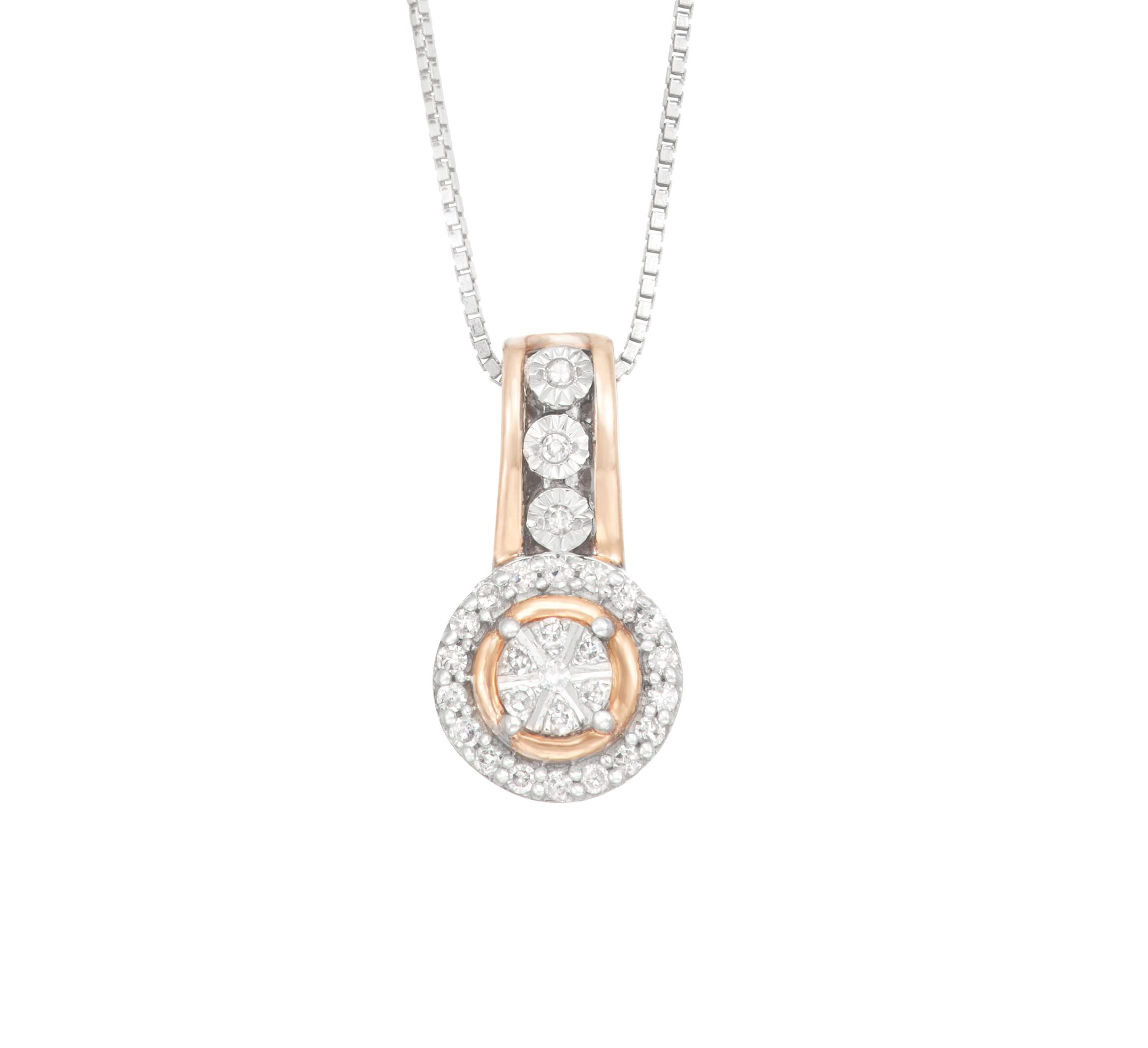 0.12 CTTW Diamond Halo Pendant With Pizza Pie Miracle Plate Coated With Rose Gold Over Sterling Silver
