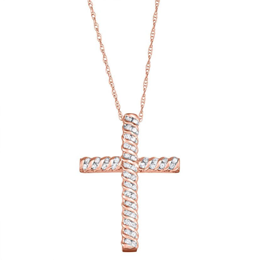 1/4 Cttw Diamond Cross Necklace in 10K Gold